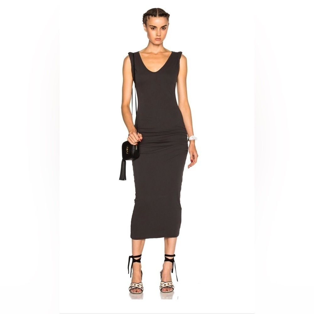 James Perse Twisted Sleeve Tube Midi Dress in Dark Gray Size 3 (L) Minimalist
